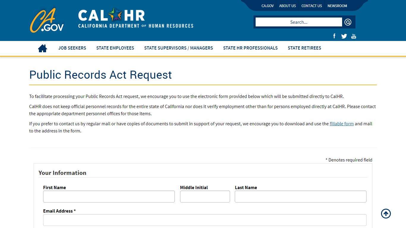 Public Records Act Request - CalHR - California